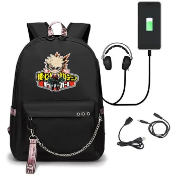 

My Hero Academia Anime Women Cute Travel Backpack USB Charging Laptop Backpack Anime Bookbag Nylon School Bags for Teenage Girls