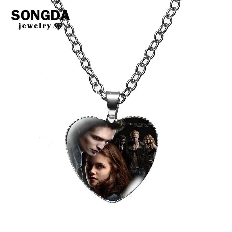 Twilight Movie Necklace Vampire Bella Edward Jacob Renesmee Figure Character Glass Gem Heart Pendant Long Chain Jewelry | Украшения и