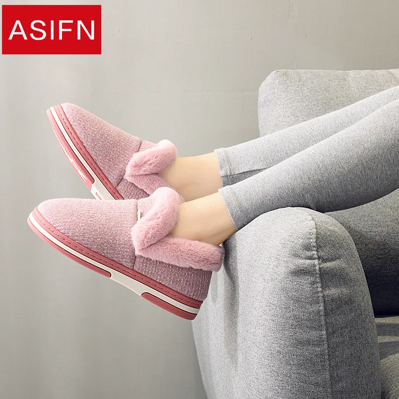 ASIFN; женские тапочки с мехом; домашняя плюшевая обувь для мужчин; зимние теплые тапочки на нескользящей мягкой подошве из хлопка; sapato feminino