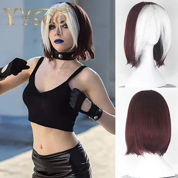 

YYsoo The Movie Women's Cosplay Wig Short Straight Wine Red with White Synthetic Costume for Women Heat Resistant Fiber Hair Wig