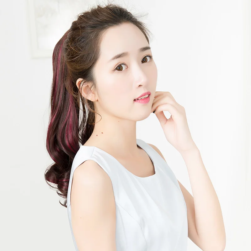 

Wig ponytail girl's long curly hair tie style pear flower fake ponytail natural and lifelike dye gradual change color hair piec
