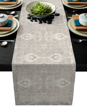 

Artistic Beige Pattern Flowers Retro Beige Modern Table Runner For Wedding Party Chirstmas Cake Floral Tablecloth Decoration