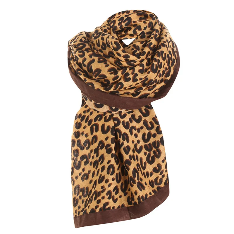 Модный женский шарф с леопардовым принтом, палантин с леопардовым принтом, тонкие хлопковые теплые большие шали и палантины, женские модные шали - Цвет: Khaki