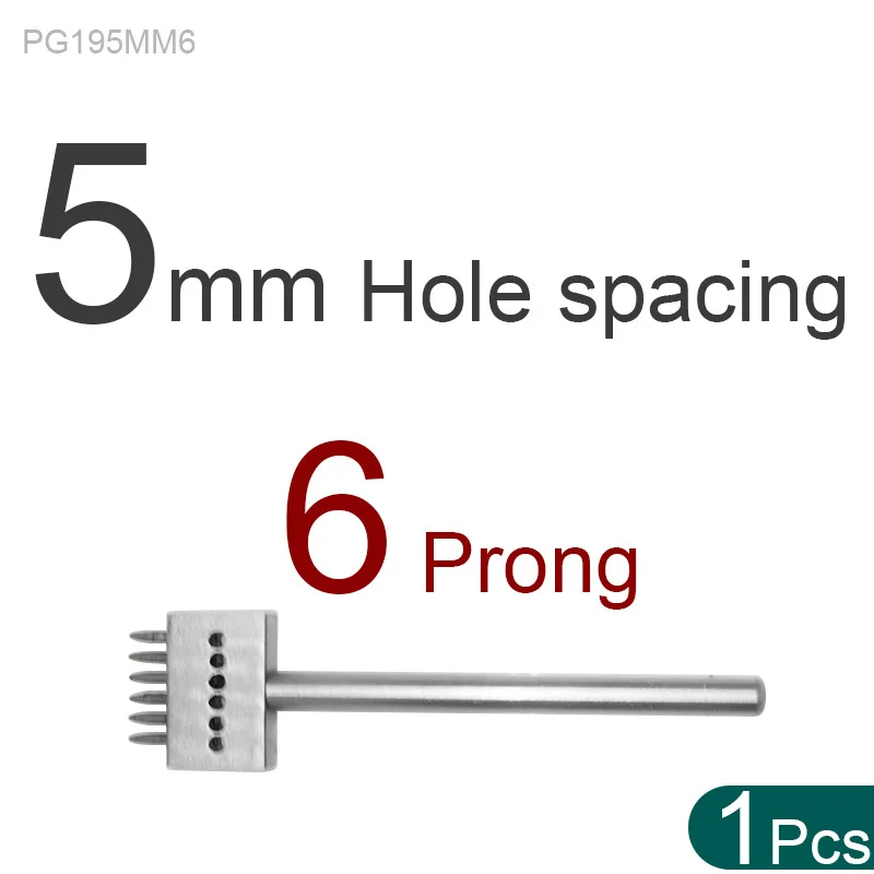 PG195MM6 Кожа перфорационный инструмент 1/2/4/6/10 зубец 4/5/6/8 мм расстояние между отверстиями Round1mm Диаметр укалывание Утюг для кожи ремесла с ящик для хранения - Цвет: PG195MM6