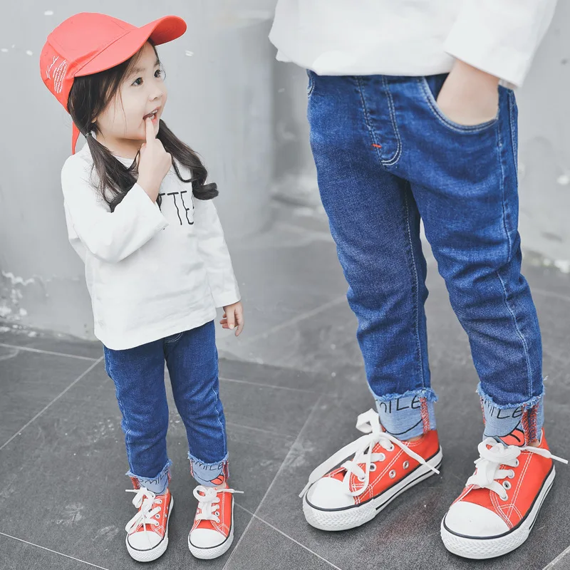 

2019 Spring Clothing New Style CHILDREN'S Trousers Baby Girls Elasticity Jeans Korean-style Slim Fit Western Style 1-4-Year-Old