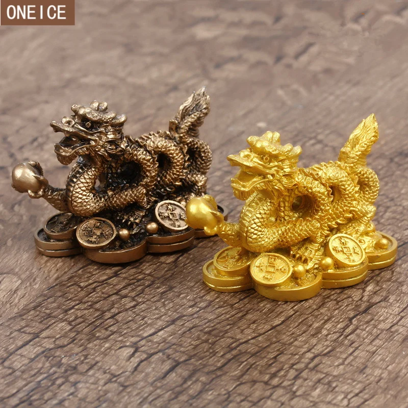 Зодиак дракон статуя маленькая модель высокое качество полимерное украшение для дома Золотой античная медь Мини Дракон Миниатюрная модель
