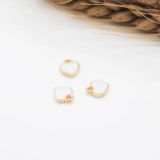 10pcs/lot Black White Pink Red Enamel Charms Heart Charms Pendant for DIY Jewelry Making Heart Charm Bulk Sale 7*8mm white 7x8mm