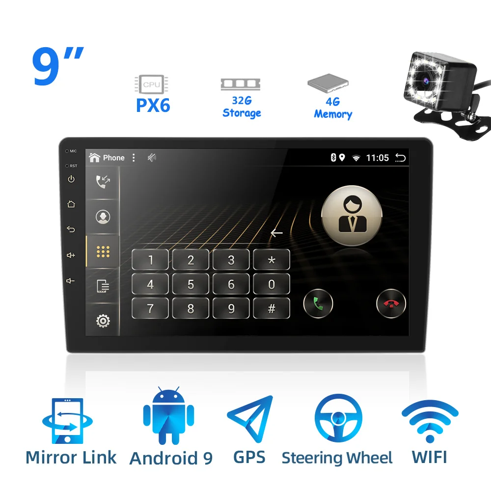 Threecar 2 din Android 9,0 Ouad Core PX6 Автомагнитола Стерео gps Navi Аудио Видео плеер ПК коробка Wifi BT HDMI AMP 7851 OBD DAB+ SWC - Цвет: 9 inch px6 with CAM
