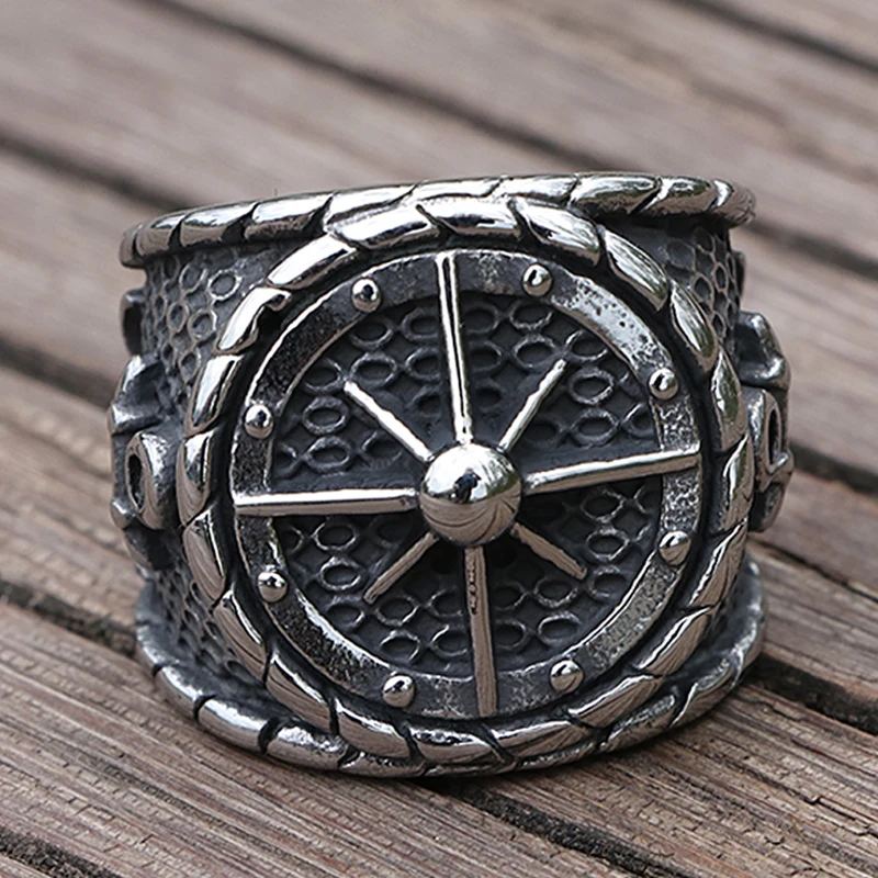 Cool Viking Pirate Compass Ring Nordic Stainless Steel Locomotive Anchor Ring Men's Retro Sailor Amulet Jewelry Wholesale
