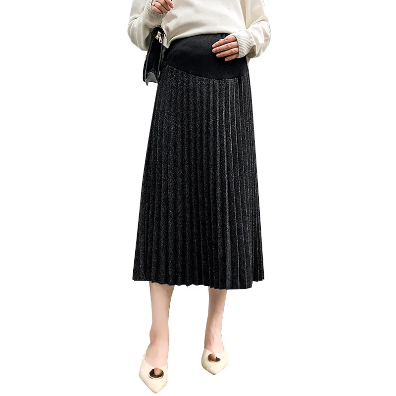 High Waist Pleated Skirt Maternity Clothes For Pregnant Women Autumn Winter Skirt Bottoming Abdominal Skirts Pregnancy Clothing