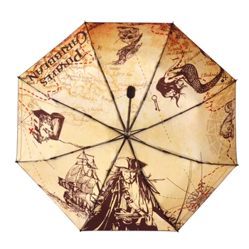 

Caribbean Pirate Captain Jack Sparrow Umbrella Three-Folding Non-Auto Umbrella Cartoon Windproof Folding Sun Rain Lolita