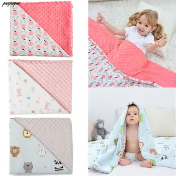 

4 Layers Baby Blanket with Dotted Backing Newborn Toddler Soft Minky Swaddle Wrap Bedding Covers Cartoon Baby Blanket