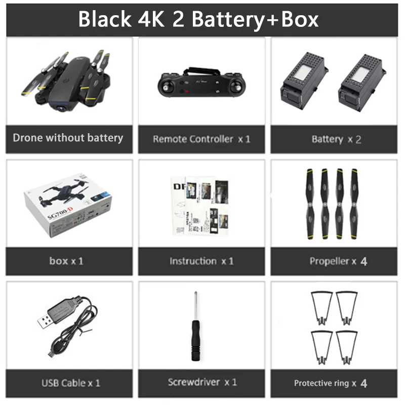 SG700D Дрон профессиональный зум управление 4K широкоугольная камера Дрон wifi 1080P двойная камера RC Квадрокоптер складной Дрон VS M69G - Цвет: Black 4K 2B Box