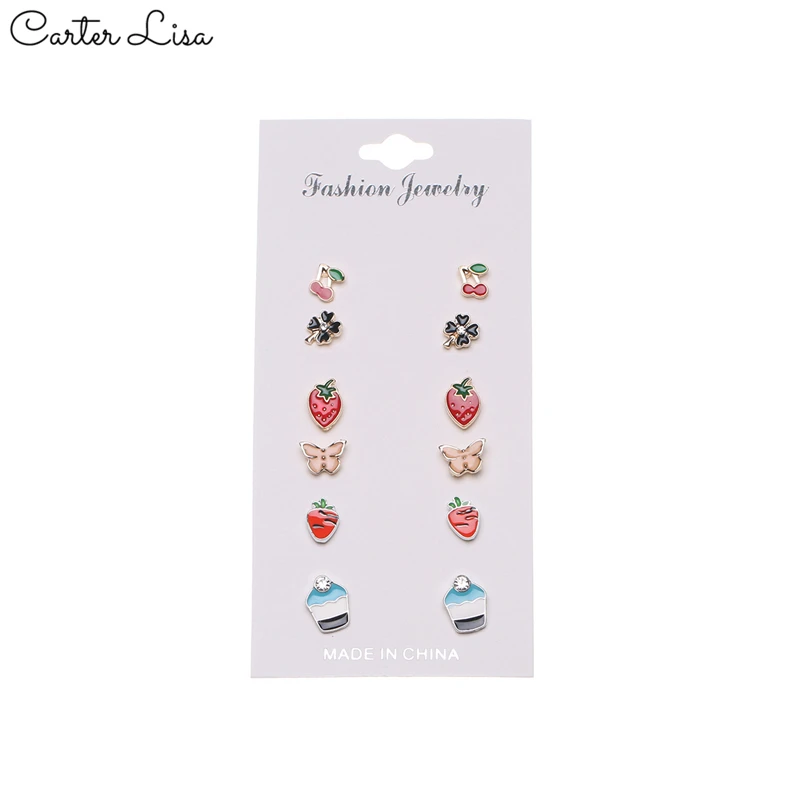 CARTER LISA 6 пар/уп. boucle d'oreille femme лето 2019 минималистичный темперамент фруктовый