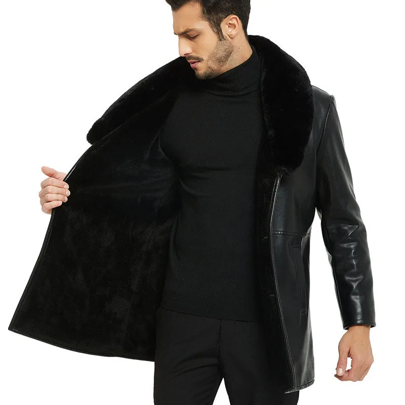 Blog Leather Jacket 2019 Winter Fur Coat Men Detachable Fur Collar Steam Punk Warm Thick Overcoat Plus Size Clothes Veste Cuir Homme