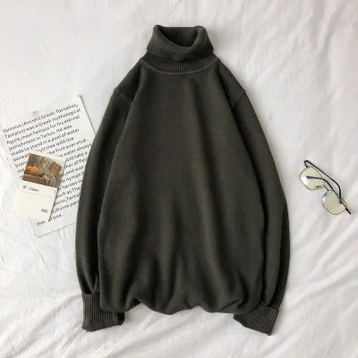 Dark gray Осенне-зимний мужской Однотонный свитер с высоким воротником, трендовая нижняя рубашка, внутренний свитер, Молодежный теплый свитер - Цвет: Dark gray