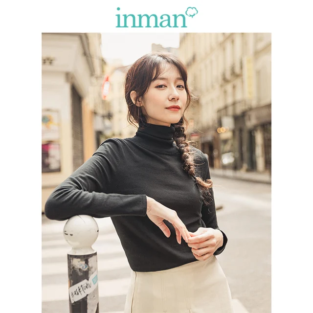 US $14.71 INMAN Spring Autumn Minimalism Solid All Matched High Collar Slim Pullover Women Snit Sweater