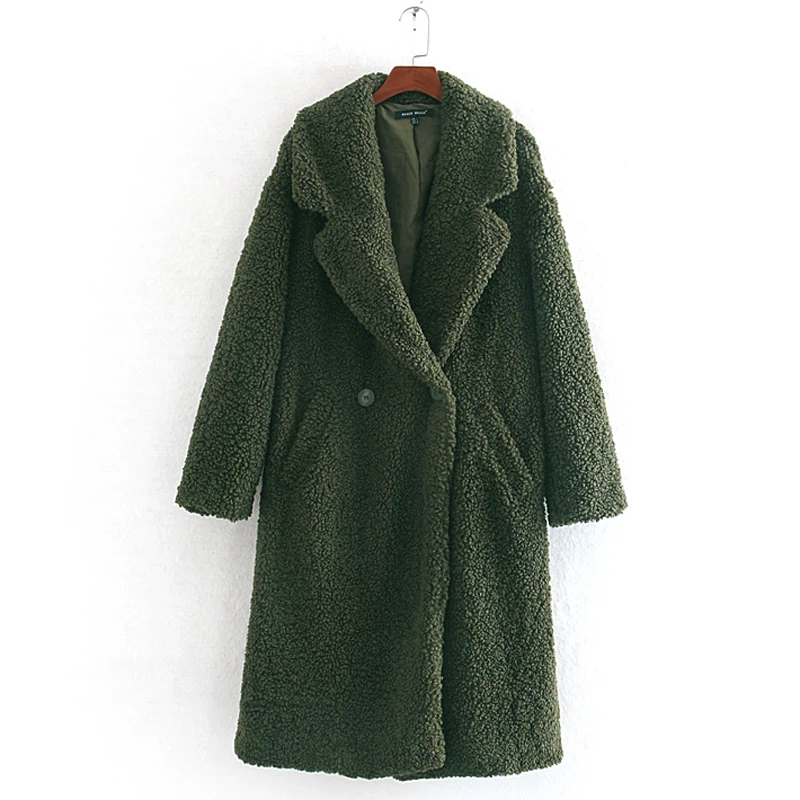 AGong одноцветное двубортное шерстяное пальто для женщин Мода отложной воротник флисовые куртки для женщин элегантные длинные пальто для женщин - Цвет: CCWL3135