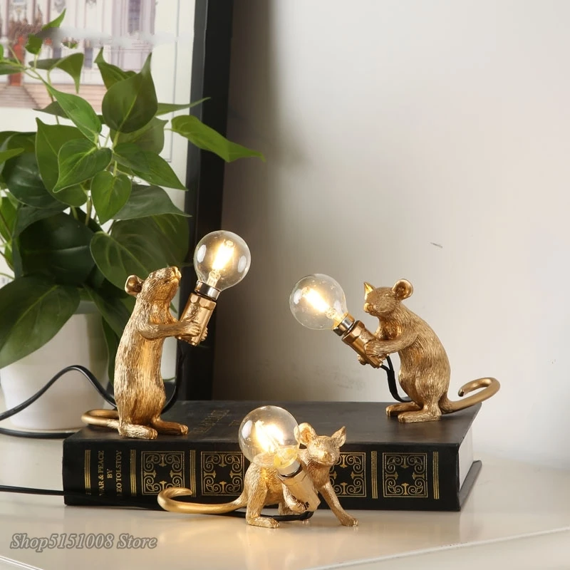  Postmodern Resin Animal Rat Mouse Table Lamp Small Mini Mouse Cute LED Night Lights Home Decor Desk - 33004520507