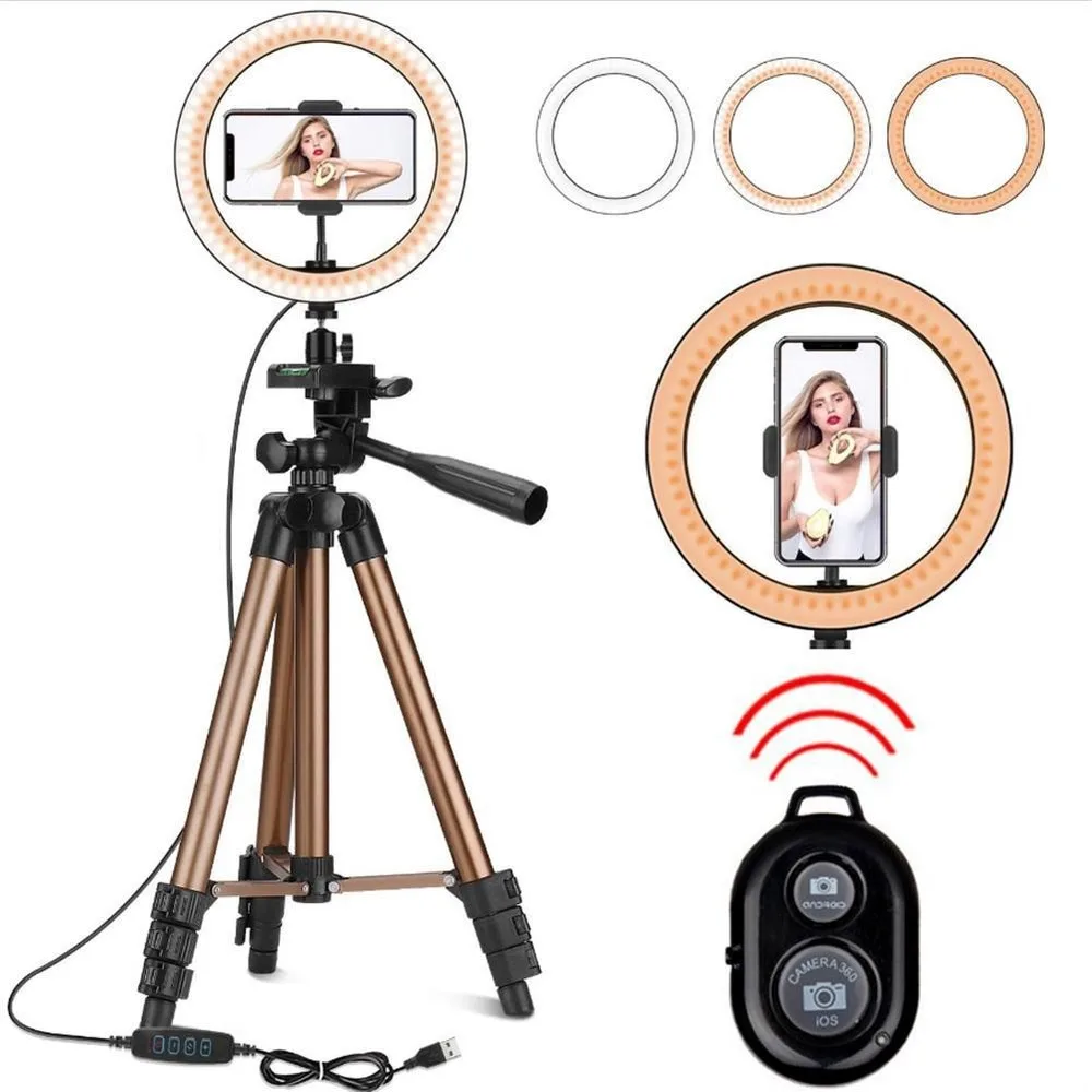 Tripod With Led Ring Light For Mobile Camera Bluetooth Stand Monopod
