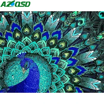 

AZQSD Coloring By Numbers Peacock DIY Canvas Painting Kits Home Decoration Oil Painting By Numbers Animal Unframe Wall Art