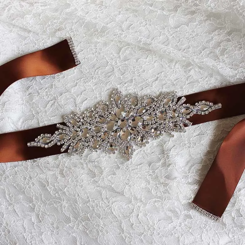 Handmade Bridal Sash Wide Belts Crystal Bridal Belt Ribbon Rhinestone Czech Stone Jewelry Dress Waistband Wedding Accessories