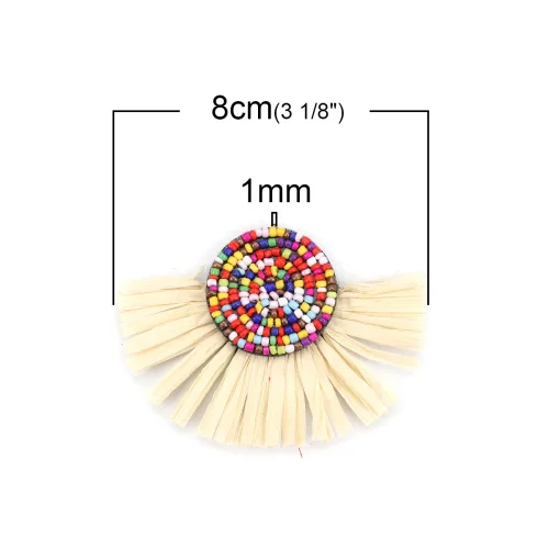 DoreenBeads модные стеклянные бусины и рафия бумаги кисточкой Подвески полукруглые красочные ювелирные изделия DIY Подвески 80 мм x 60 мм, 3 шт - Окраска металла: 9