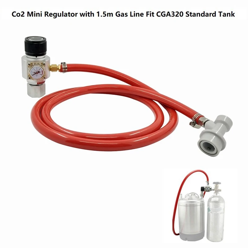 5/16 Inch Gas Line Assembly- 0-60 PSI Soda Bottle CO2 Mini Gas Regulator- Draft Beer Dispensing Homemade Beer Gas Line Assembl