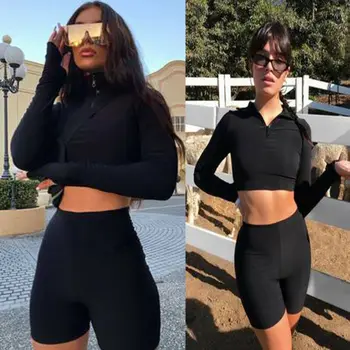 

2019 New Summer Women Sports Suit Tops Pants Outfits Workout Clothes Tracksuit Sport Set Black Green sports suits