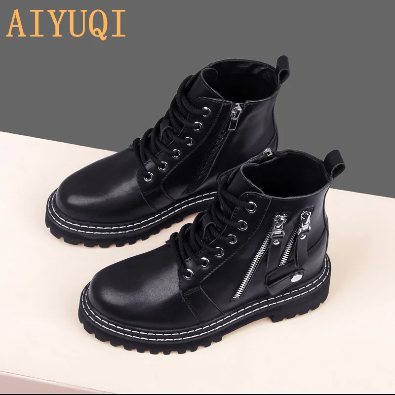 AIYUQI/женские полусапожки; коллекция года; сезон осень-зима; Новая женская обувь на толстой подошве в британском стиле; женские Ботинки martin на молнии