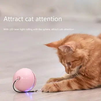 

Interactive Cat Toy Automatic Cat Toys Ball USB Charging Built-in Spinning 2 LED Light Modes Attached Feather With Bells Pet Dog