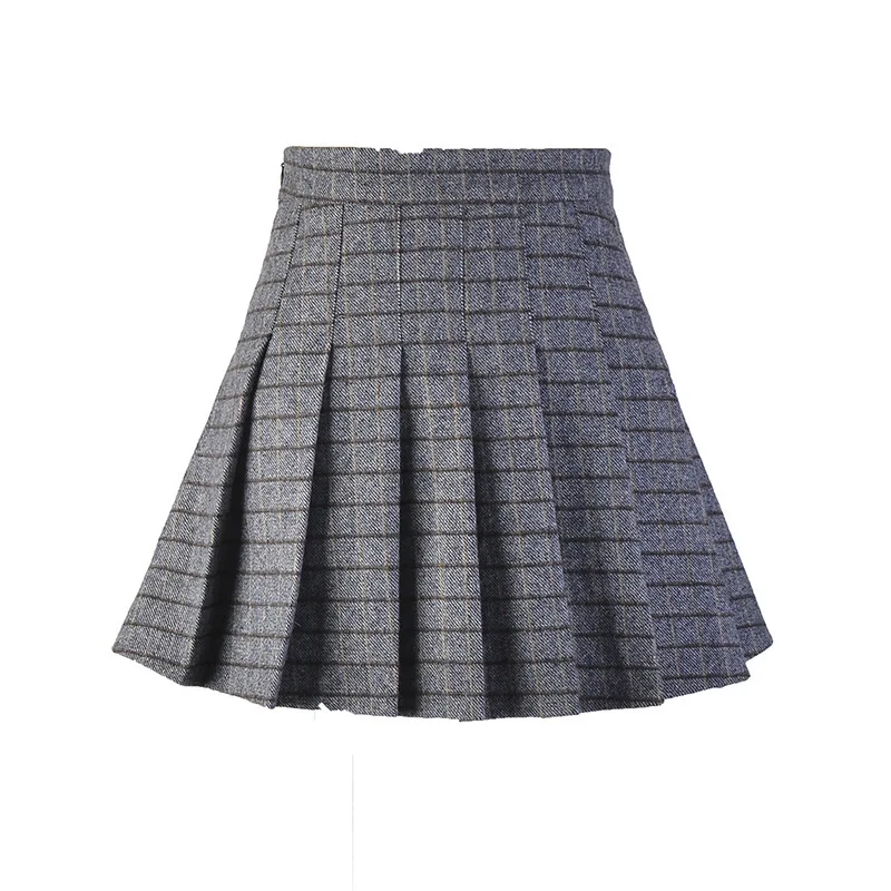 Gray little plaid JLI мая, плиссированные юбки с высокой талией, осенняя клетчатая повседневная короткая мини-юбка в стиле ампир, милая одежда в консервативном стиле для девочек - Цвет: Gray little plaid