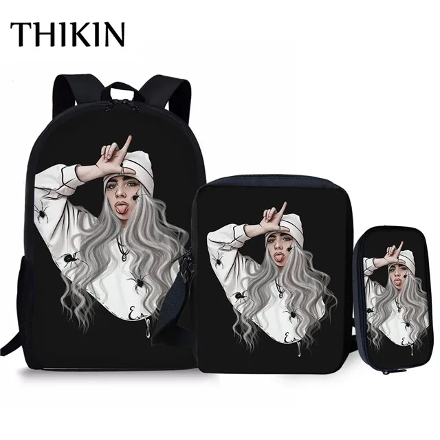 Рюкзак THIKIN Billie Eilish, школьные сумки для путешествий, рюкзаки для подростков, детский рюкзак для девочек, школьный рюкзак в стиле хип-хоп, Mochila - Цвет: 2