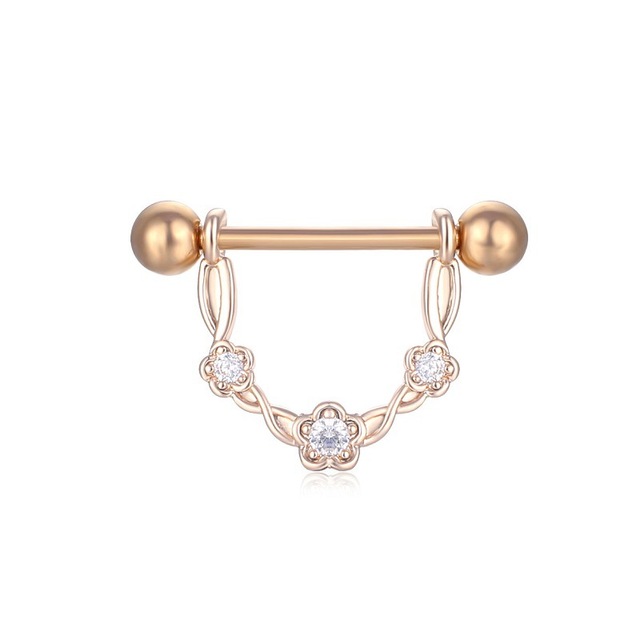 14G Nipple Piercing Ring Jewelry Flower Nipple Crystal Ring Star Rosegold Piercing Ring Monn Pircing Horns Zircon Nipple