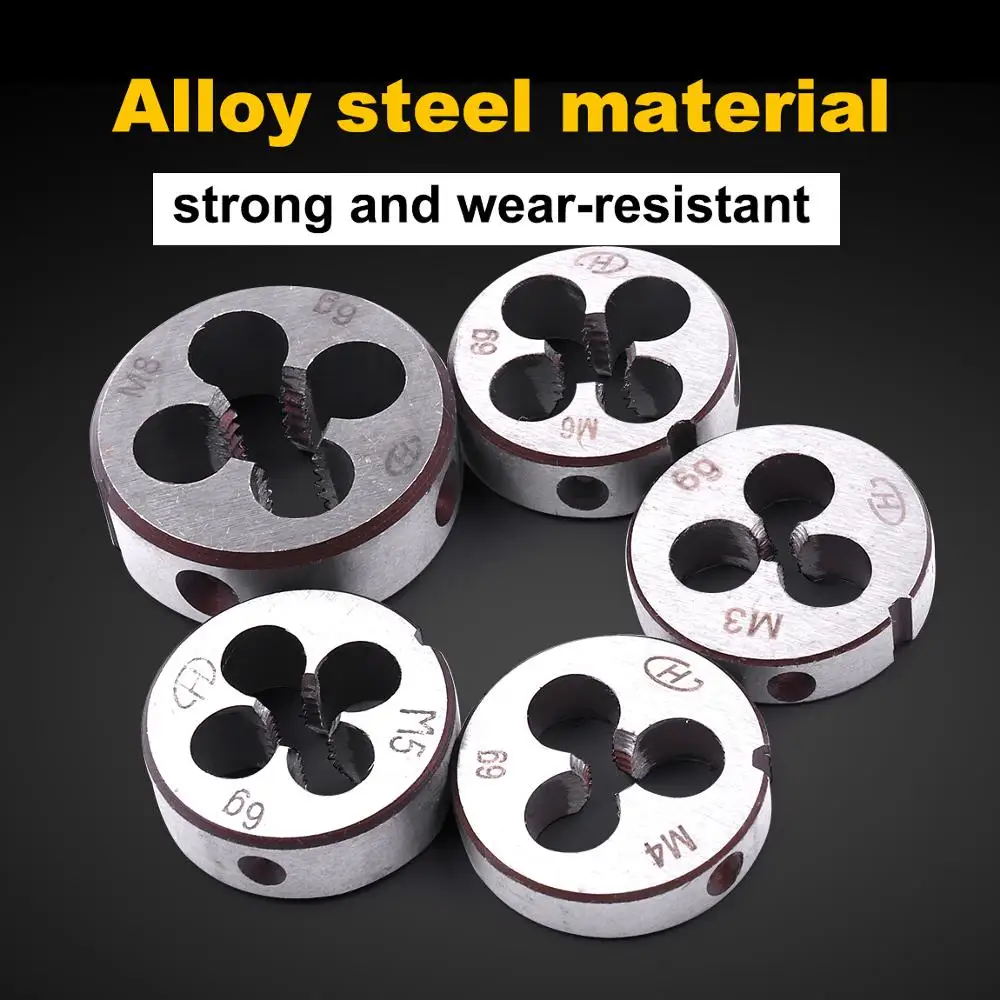 

High Hardness 5PCS M3,M4,M5,M6,M8 Metric Thread Die Alloy Tool Steel Screw Threading Die For Mold Machining