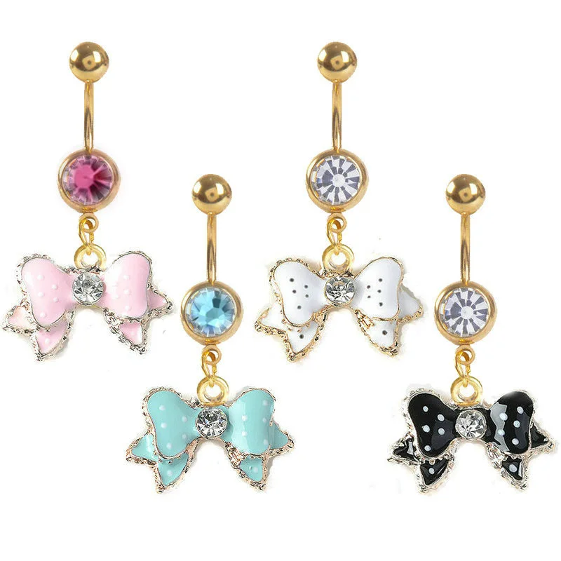 1 шт в форме банта кольцо для живота болтается золото пирсинг ювелирные изделия