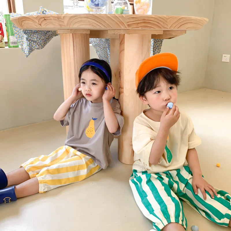 MILANCEL Summer New Kids Clothes Striped Harem Pants Loose Cotton Clothings for Sister and Brothers