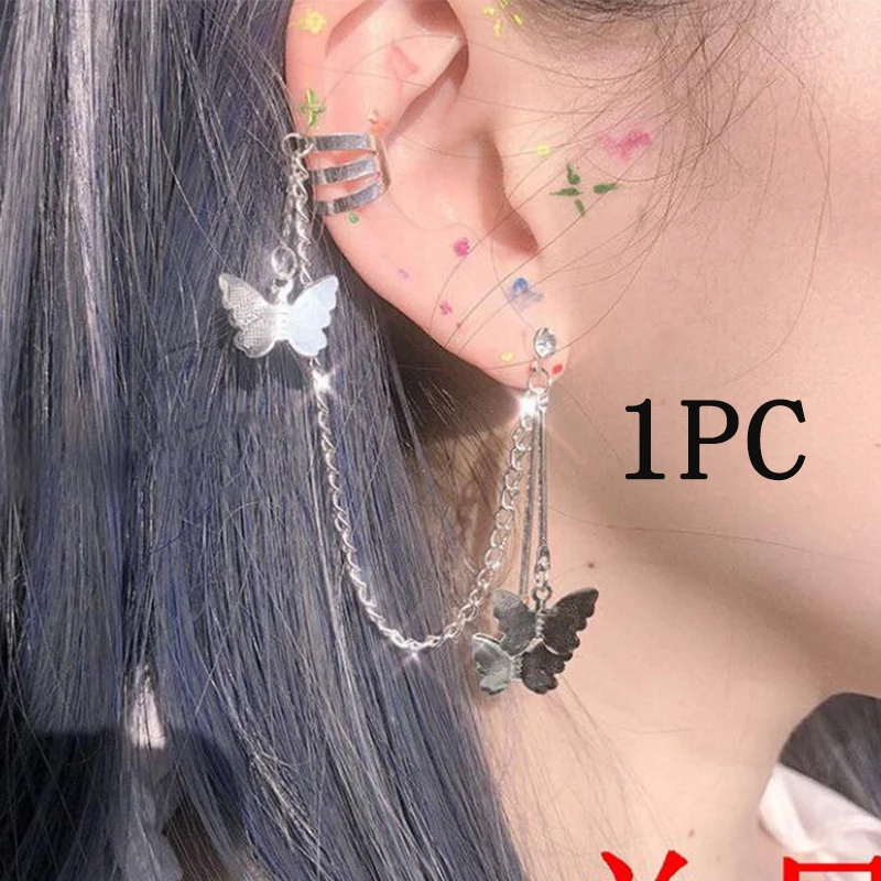 Silver Plated Metal Crystal Butterfly Ear Clips For Women Sparkling Zircon Ear Cuff Clip Earrings Wedding Girls Jewelry Gifts 
