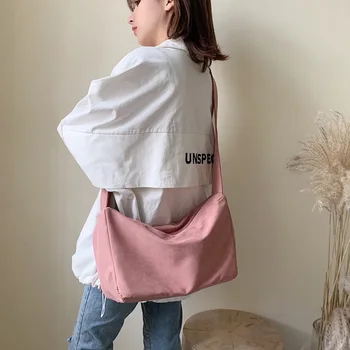 

Simple Casual Canvas Shoulder Bag Women Large Capacity Crossbody Bags Female Solid Color Messenger Bag Lady Travel Purse Bags