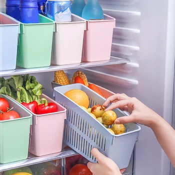 

Kitchen Plastic Storage Box Fresh-Keeping Box Refrigerator Fruit Vegetable Drain Crisper Kitchen Storage Containers