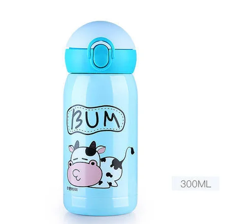 300ml blue Bpa-free 300 мл детская питьевая 304 соломка из нержавеющей стали термос чашка переносная веревка Мини-термос мультфильм бутылка для воды и чая - Цвет: 300ml blue