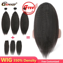 350% Densidade 4x4 Clousure Rendas Peruca de Cabelo Humano Em Linha Reta Kinky Pacotes Com o Fechamento Pode Ser Personalizado Em UM peruca Livre Fofocas Remy(China)