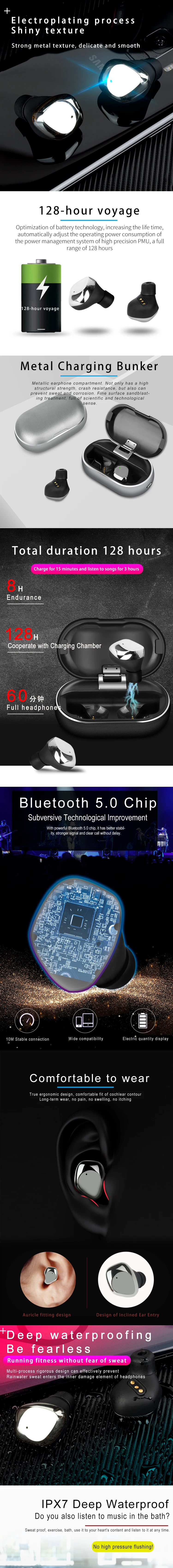 TWS X26 Hot Sell BT V5.0  IPX7 Waterproof  Wireless earphone earbuds with 1000mAh