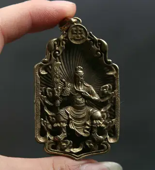 

63MM Small Curio Chinese Bronze Guan Gong Yu Warrior God Hold Knife Pendant