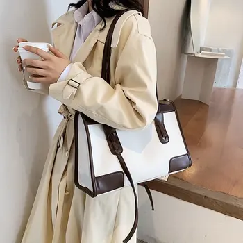 

2020 New Simple Women's Shoulder Bags PU Leather Large Capacity Tote Bag Black White Shopping Packet