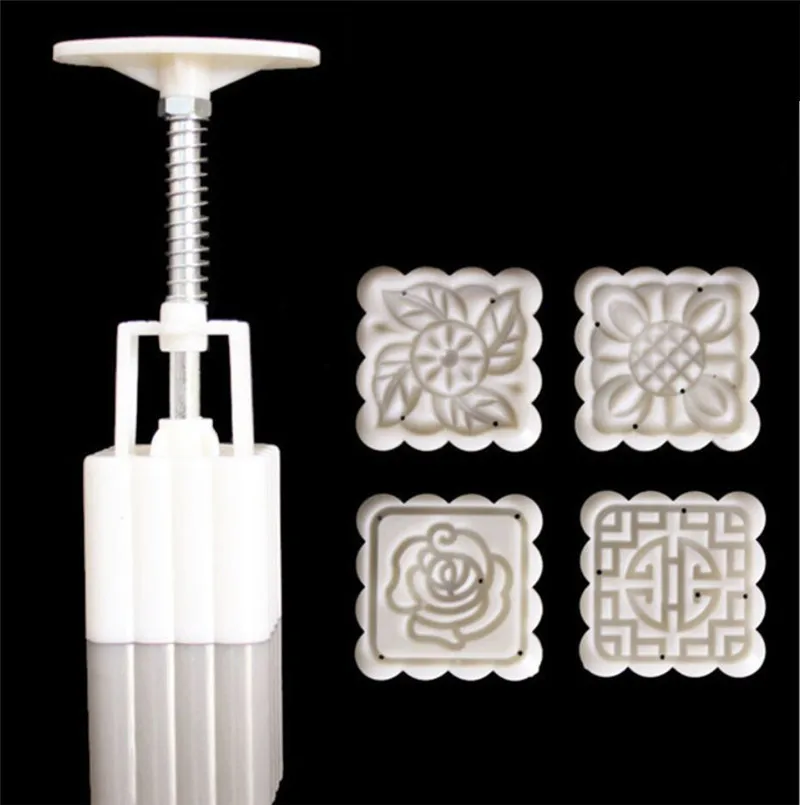 

4pcs/set Square Moon Cake Molds With 4 Patterns Molds Baking Pastry Tools Chinese Mooncake Mold DIY Set #B15
