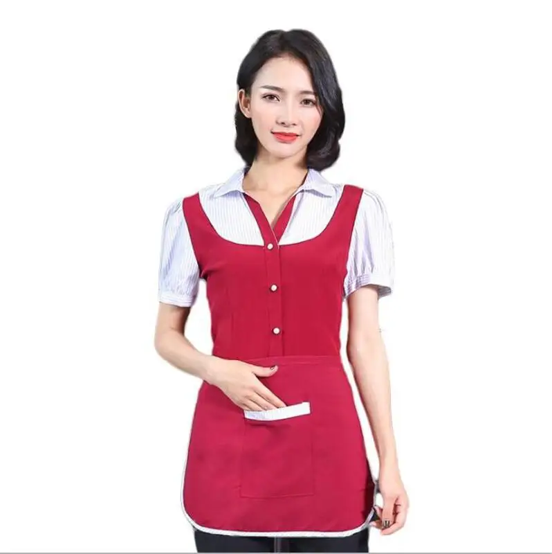 Rose Red Гостиничная форма, летняя униформа официантки, ресторан, официант кафе, рубашка с короткими рукавами, рабочая одежда, комбинезон - Цвет: Rose Red