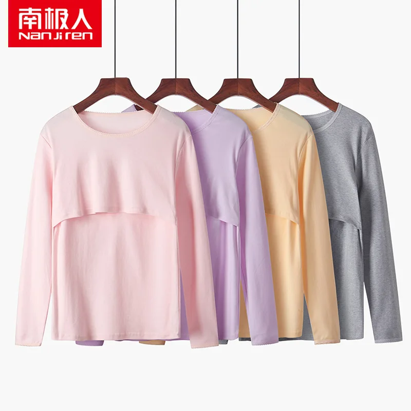 

Pregnant Women Thermal Underwear Set Pure Cotton Autumn Lunar November zi fu Nursing Shirt Thermal Underwear Postpartum Nurse
