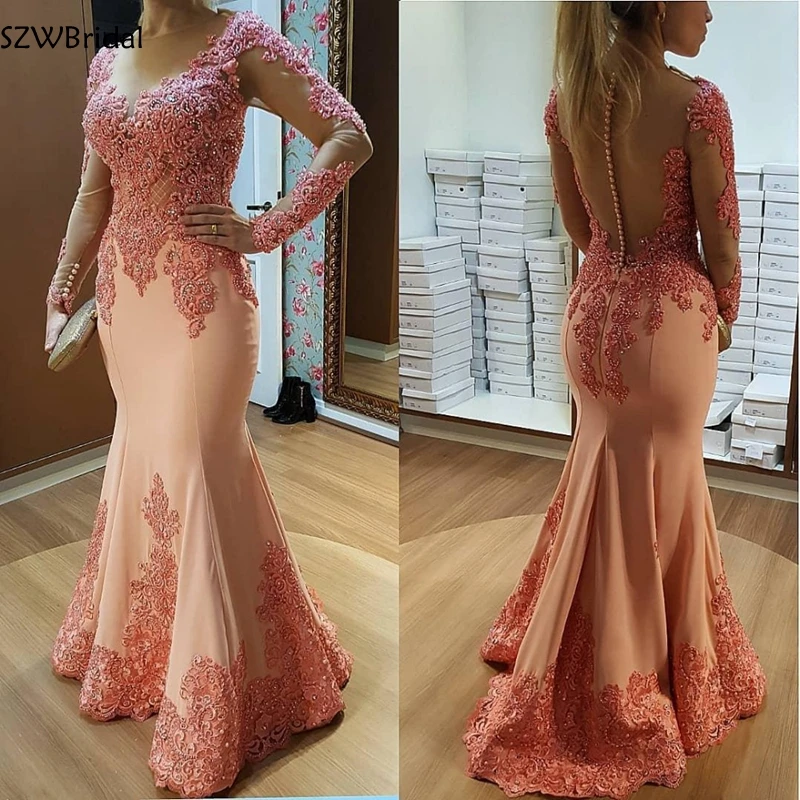 New Arrival Long Sleeves Muslim Evening Dresses 2021 Mermaid Lace Beaded See Through Islamic Dubai Saudi Arabic dress | Свадьбы и