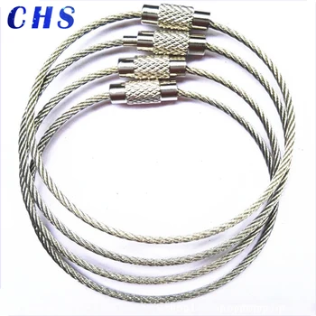 

Hot Sale 5Pcs Stainless Steel Wire Keychain Ring Key Keyring Circle Rope Cable Loop Outdoor Camp Luggage Tag Screw Lock Gadget